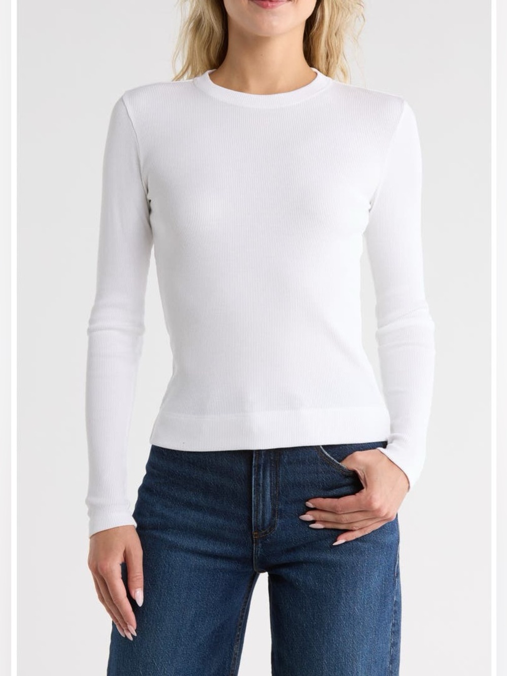 Theory Sz Sm Tiny Tee Ribbed Long Sleeve White Ribbed